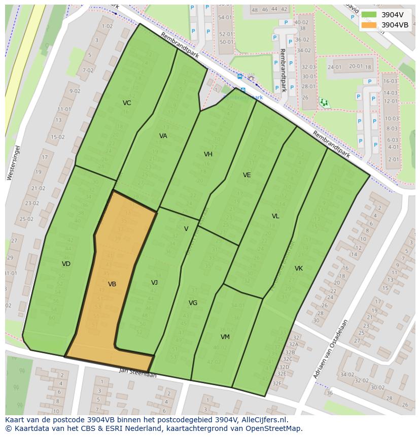 Afbeelding van het postcodegebied 3904 VB op de kaart.