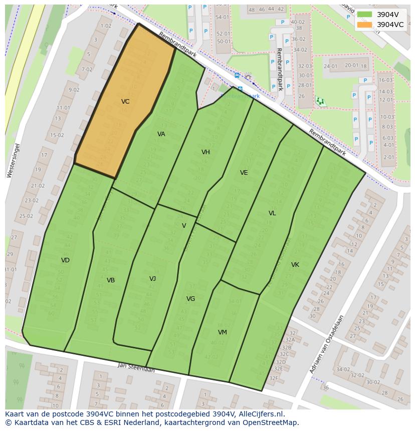 Afbeelding van het postcodegebied 3904 VC op de kaart.