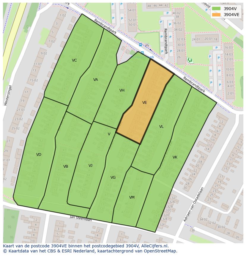 Afbeelding van het postcodegebied 3904 VE op de kaart.