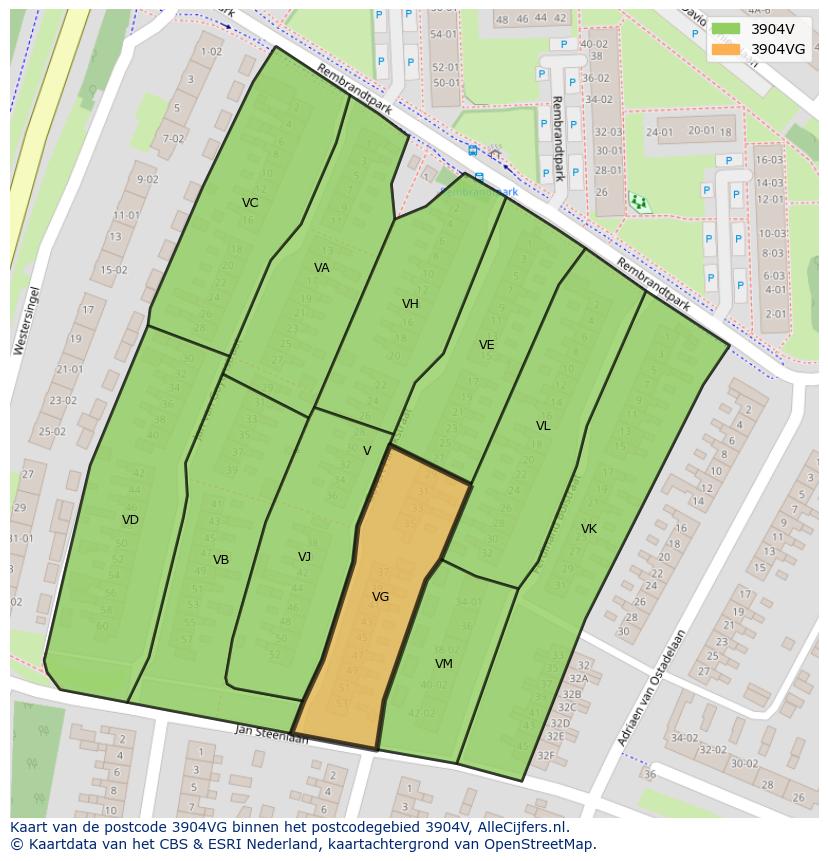 Afbeelding van het postcodegebied 3904 VG op de kaart.