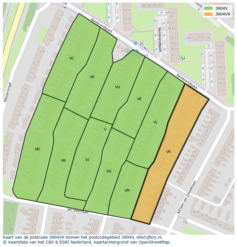 Afbeelding van het postcodegebied 3904 VK op de kaart.