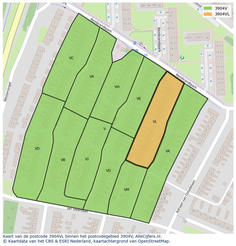 Afbeelding van het postcodegebied 3904 VL op de kaart.