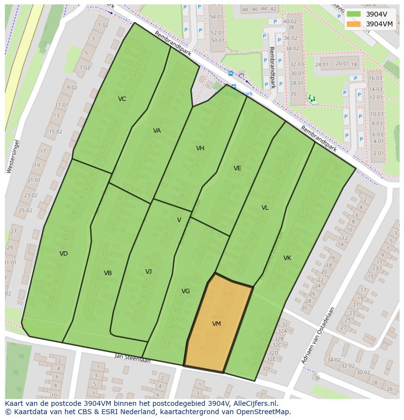 Afbeelding van het postcodegebied 3904 VM op de kaart.