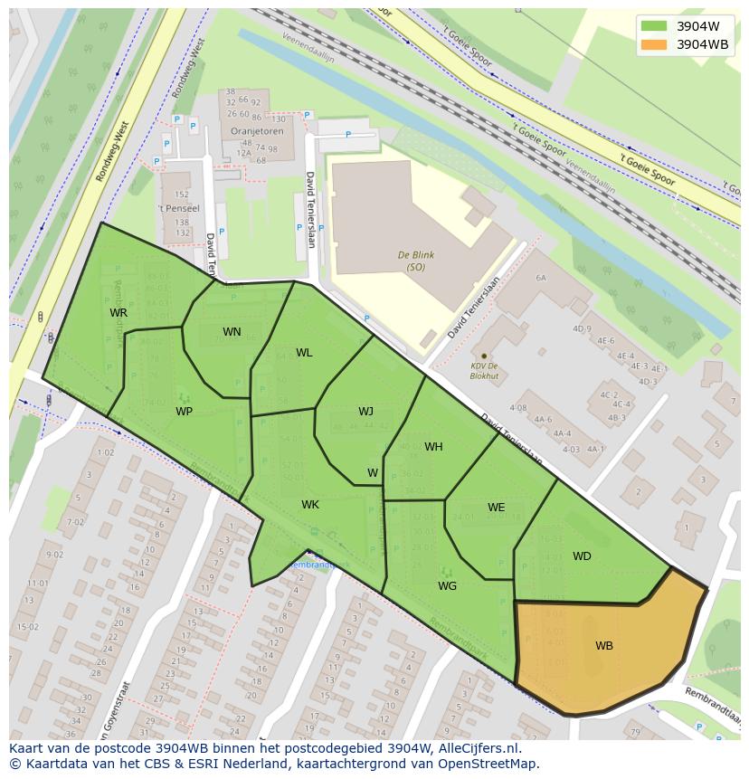 Afbeelding van het postcodegebied 3904 WB op de kaart.