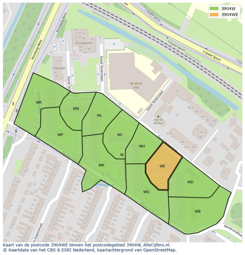 Afbeelding van het postcodegebied 3904 WE op de kaart.