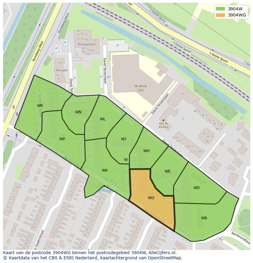 Afbeelding van het postcodegebied 3904 WG op de kaart.