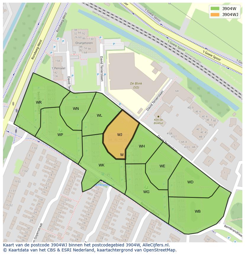 Afbeelding van het postcodegebied 3904 WJ op de kaart.