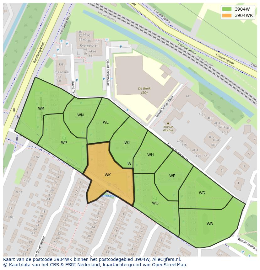 Afbeelding van het postcodegebied 3904 WK op de kaart.