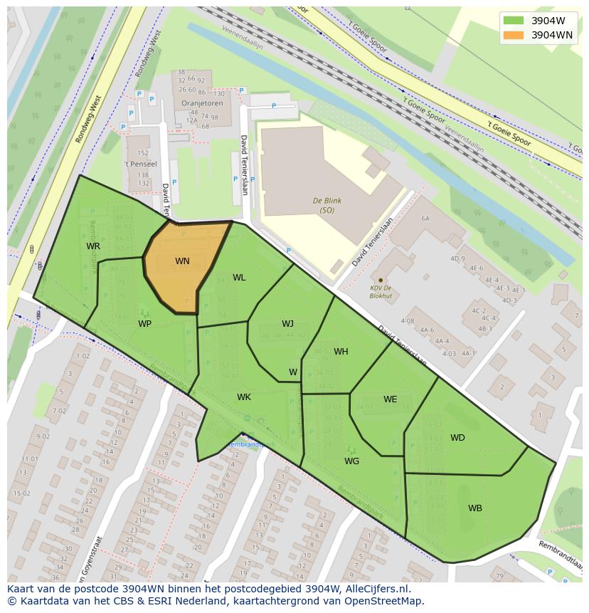 Afbeelding van het postcodegebied 3904 WN op de kaart.