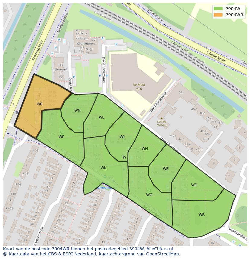 Afbeelding van het postcodegebied 3904 WR op de kaart.