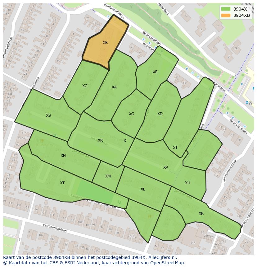 Afbeelding van het postcodegebied 3904 XB op de kaart.