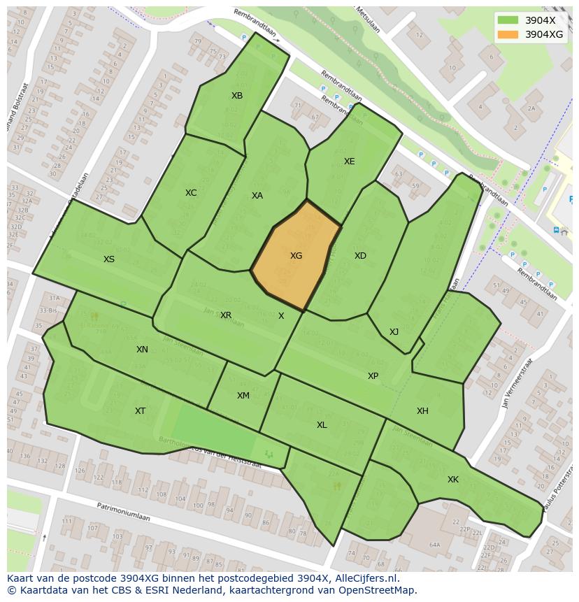 Afbeelding van het postcodegebied 3904 XG op de kaart.