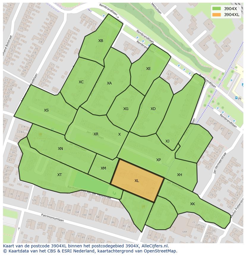 Afbeelding van het postcodegebied 3904 XL op de kaart.