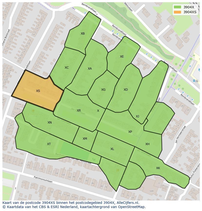 Afbeelding van het postcodegebied 3904 XS op de kaart.