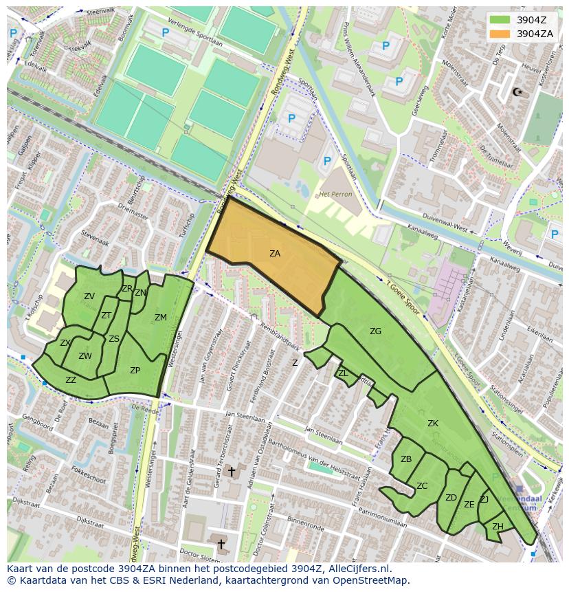 Afbeelding van het postcodegebied 3904 ZA op de kaart.