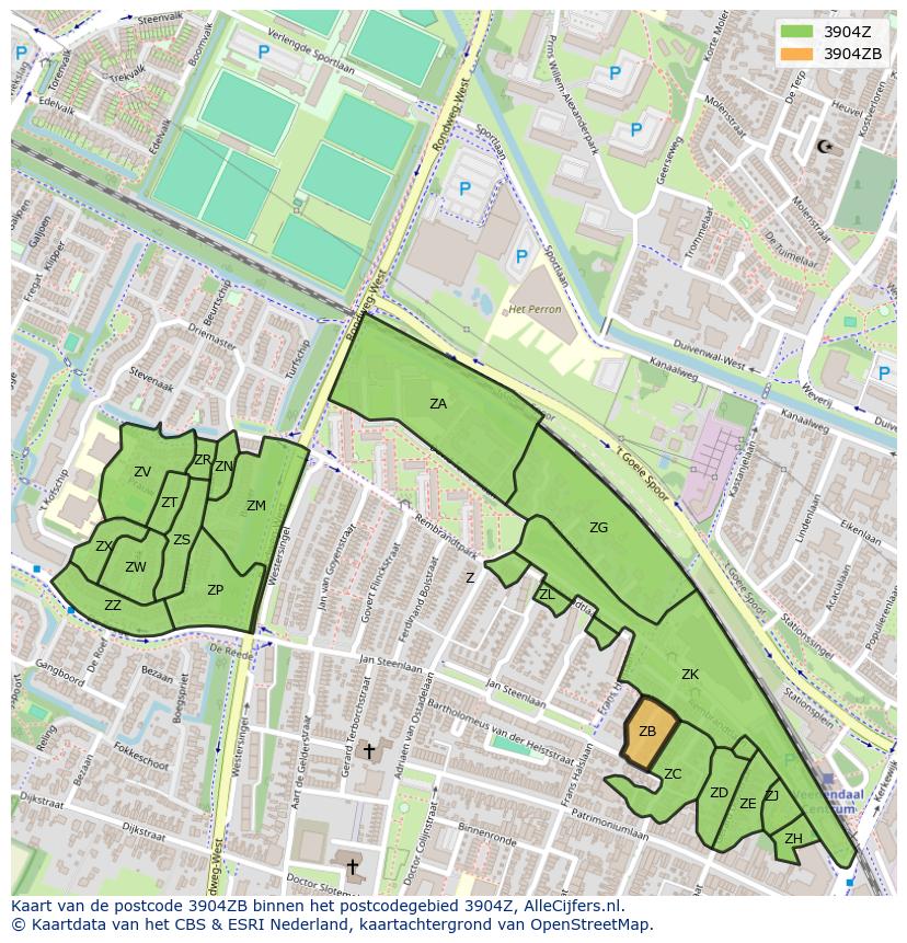 Afbeelding van het postcodegebied 3904 ZB op de kaart.