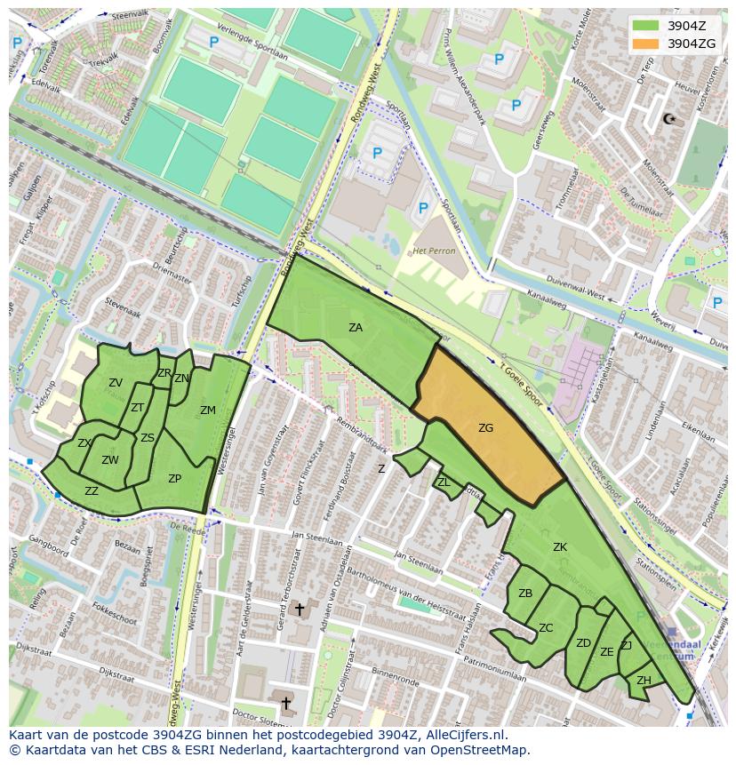 Afbeelding van het postcodegebied 3904 ZG op de kaart.