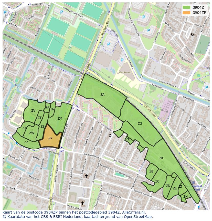Afbeelding van het postcodegebied 3904 ZP op de kaart.