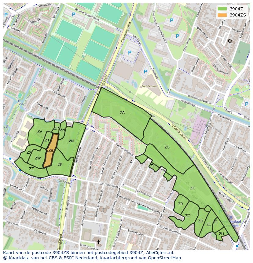 Afbeelding van het postcodegebied 3904 ZS op de kaart.