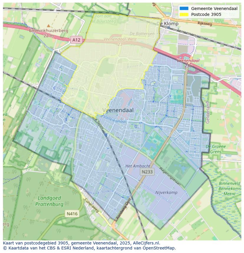 Afbeelding van het postcodegebied 3905 op de kaart.