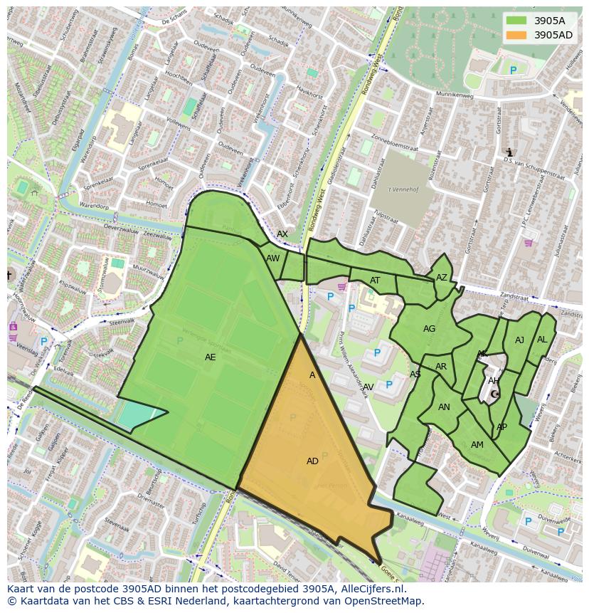 Afbeelding van het postcodegebied 3905 AD op de kaart.