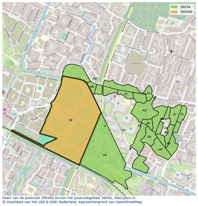 Afbeelding van het postcodegebied 3905 AE op de kaart.