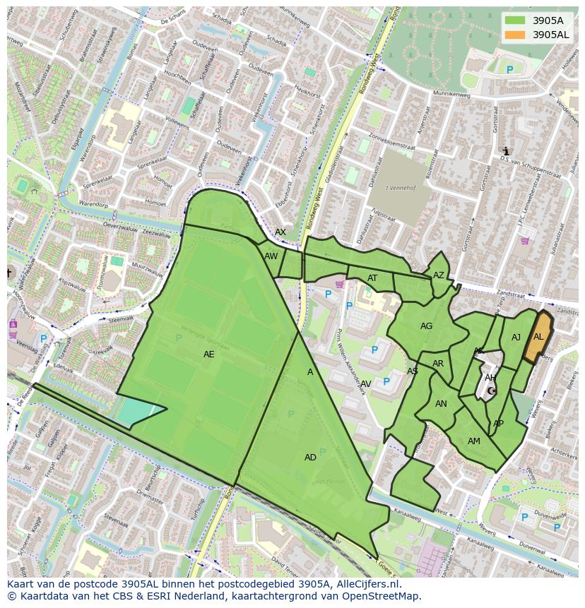 Afbeelding van het postcodegebied 3905 AL op de kaart.