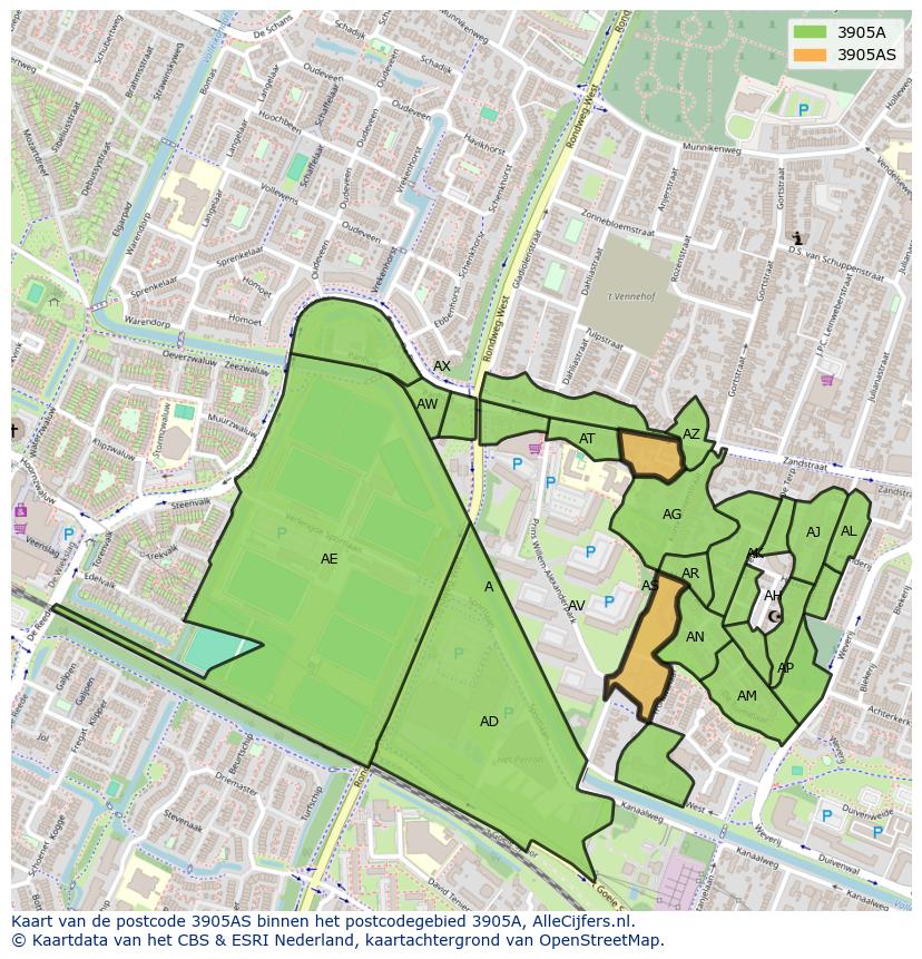 Afbeelding van het postcodegebied 3905 AS op de kaart.