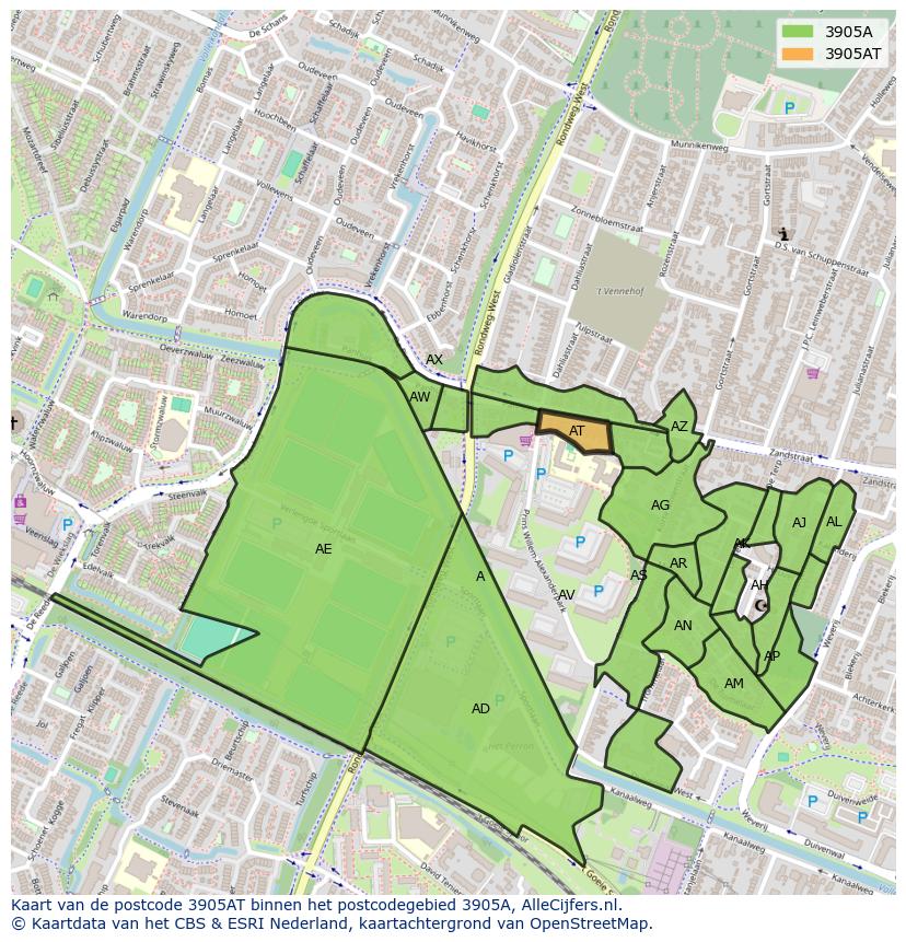 Afbeelding van het postcodegebied 3905 AT op de kaart.