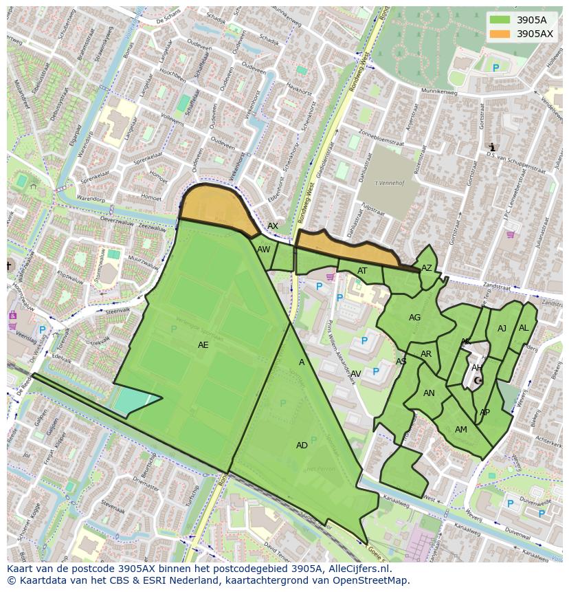 Afbeelding van het postcodegebied 3905 AX op de kaart.