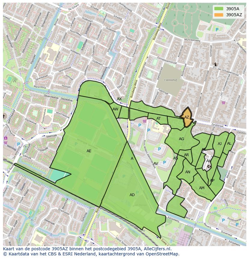 Afbeelding van het postcodegebied 3905 AZ op de kaart.