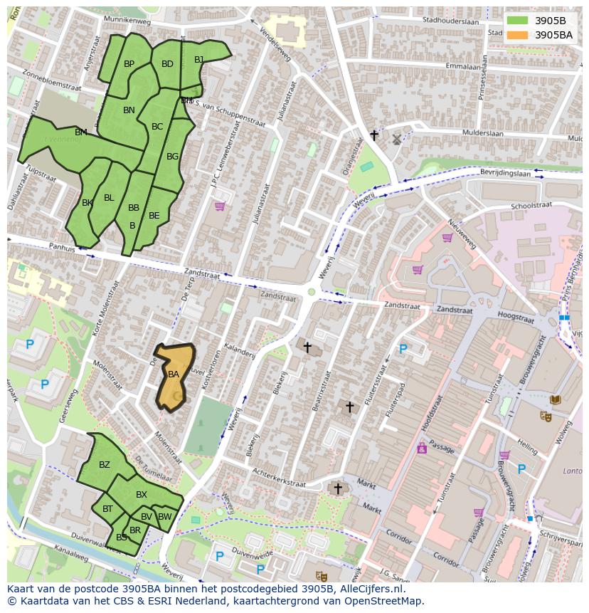 Afbeelding van het postcodegebied 3905 BA op de kaart.