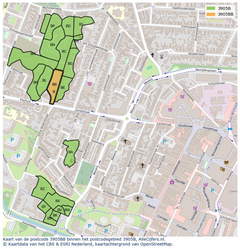 Afbeelding van het postcodegebied 3905 BB op de kaart.