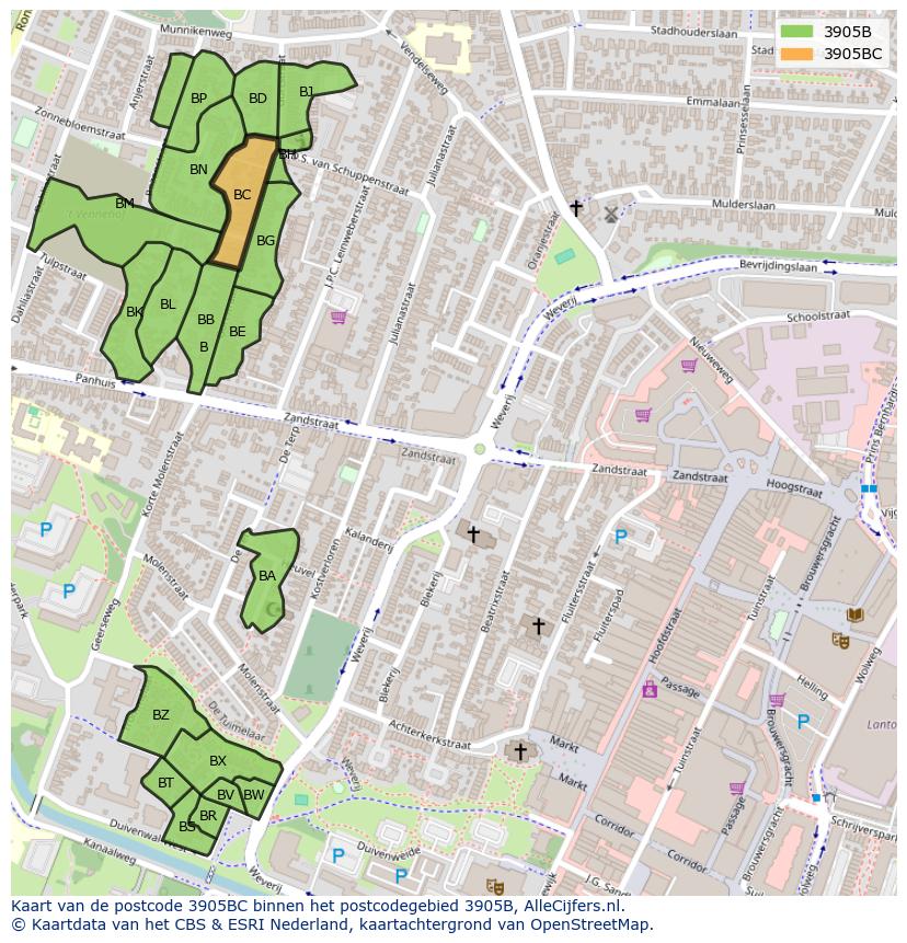Afbeelding van het postcodegebied 3905 BC op de kaart.