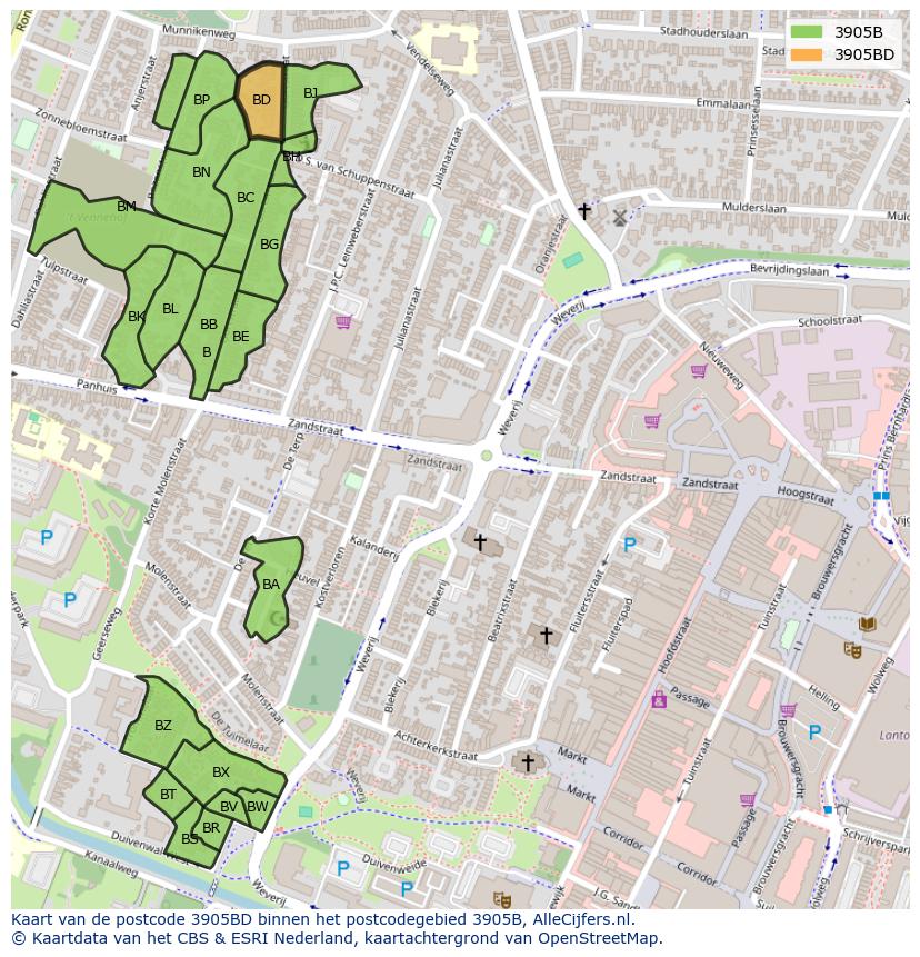 Afbeelding van het postcodegebied 3905 BD op de kaart.