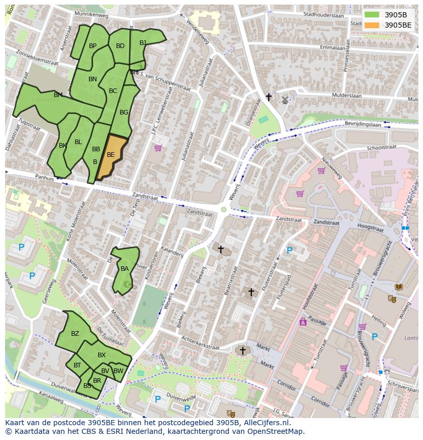 Afbeelding van het postcodegebied 3905 BE op de kaart.