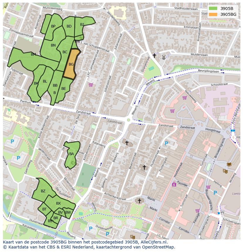 Afbeelding van het postcodegebied 3905 BG op de kaart.