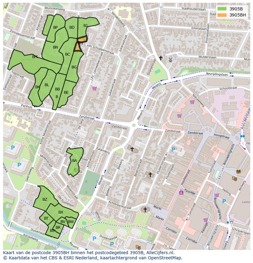 Afbeelding van het postcodegebied 3905 BH op de kaart.