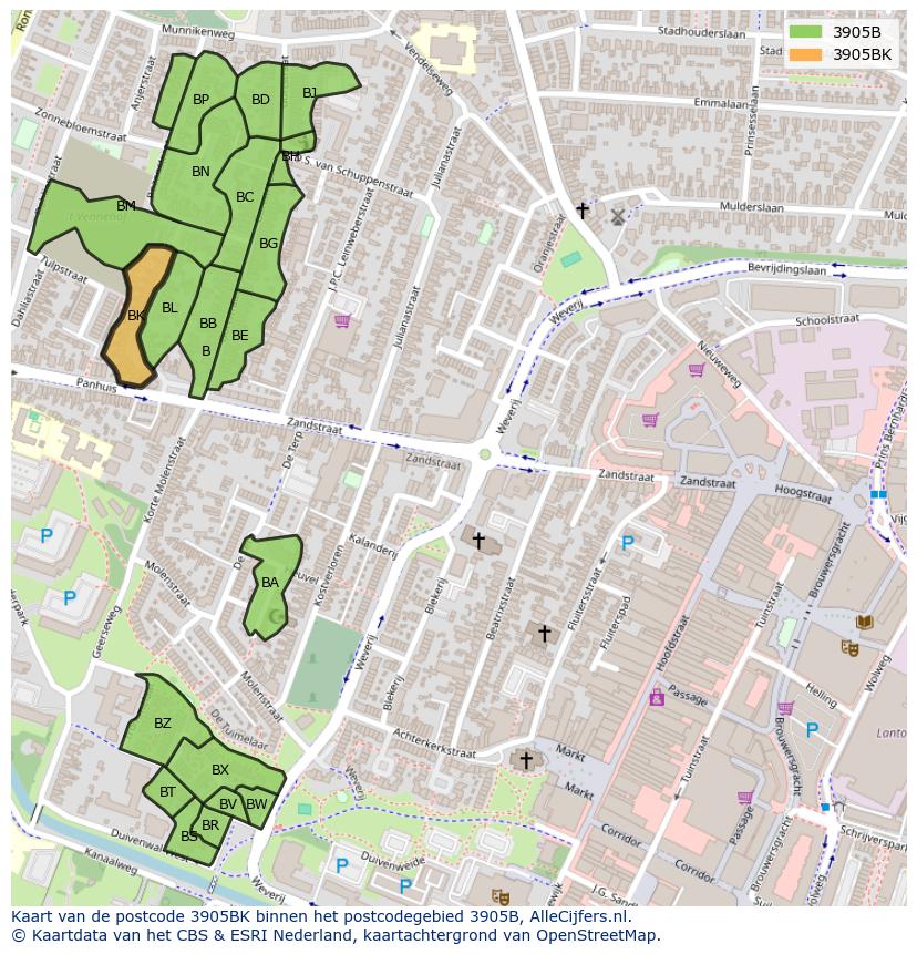 Afbeelding van het postcodegebied 3905 BK op de kaart.
