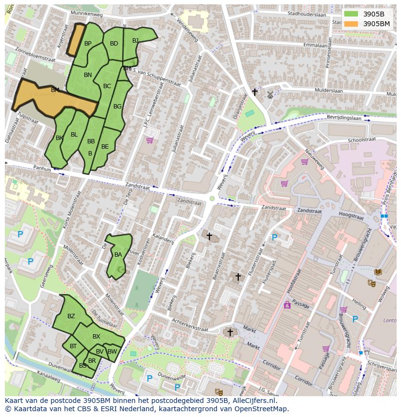 Afbeelding van het postcodegebied 3905 BM op de kaart.