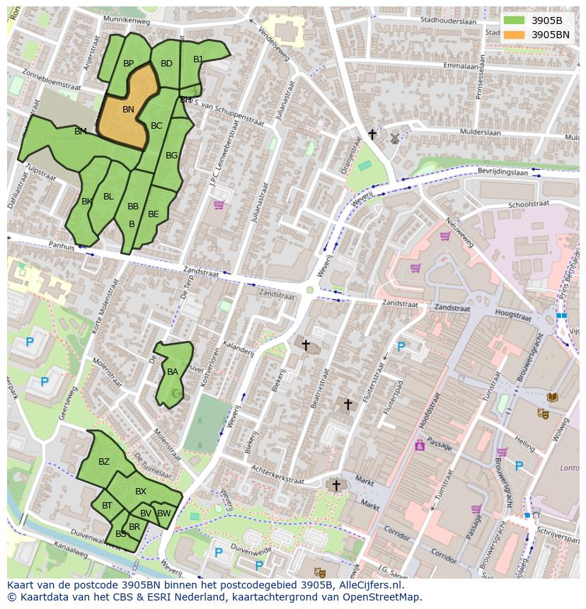 Afbeelding van het postcodegebied 3905 BN op de kaart.