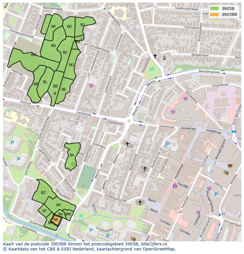 Afbeelding van het postcodegebied 3905 BR op de kaart.