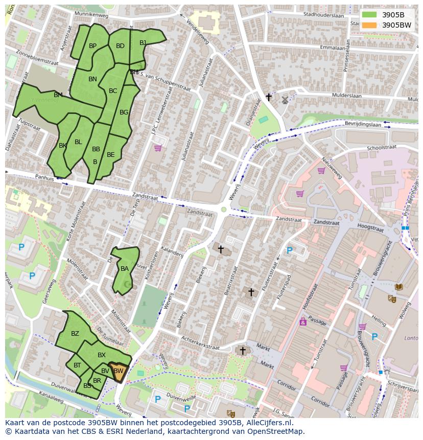 Afbeelding van het postcodegebied 3905 BW op de kaart.