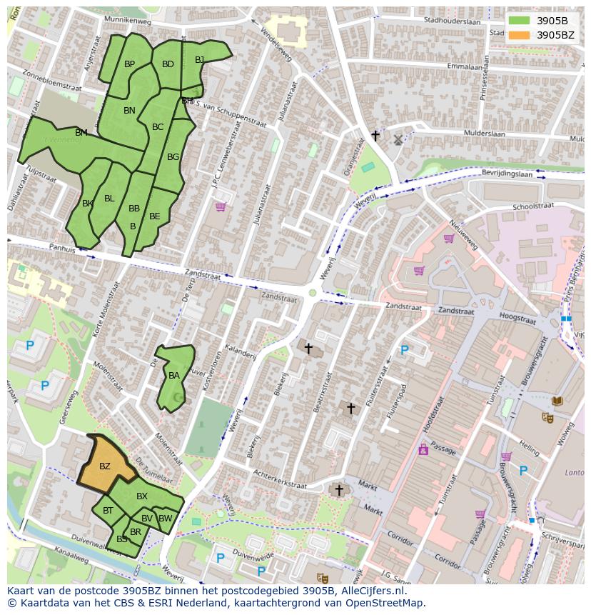 Afbeelding van het postcodegebied 3905 BZ op de kaart.