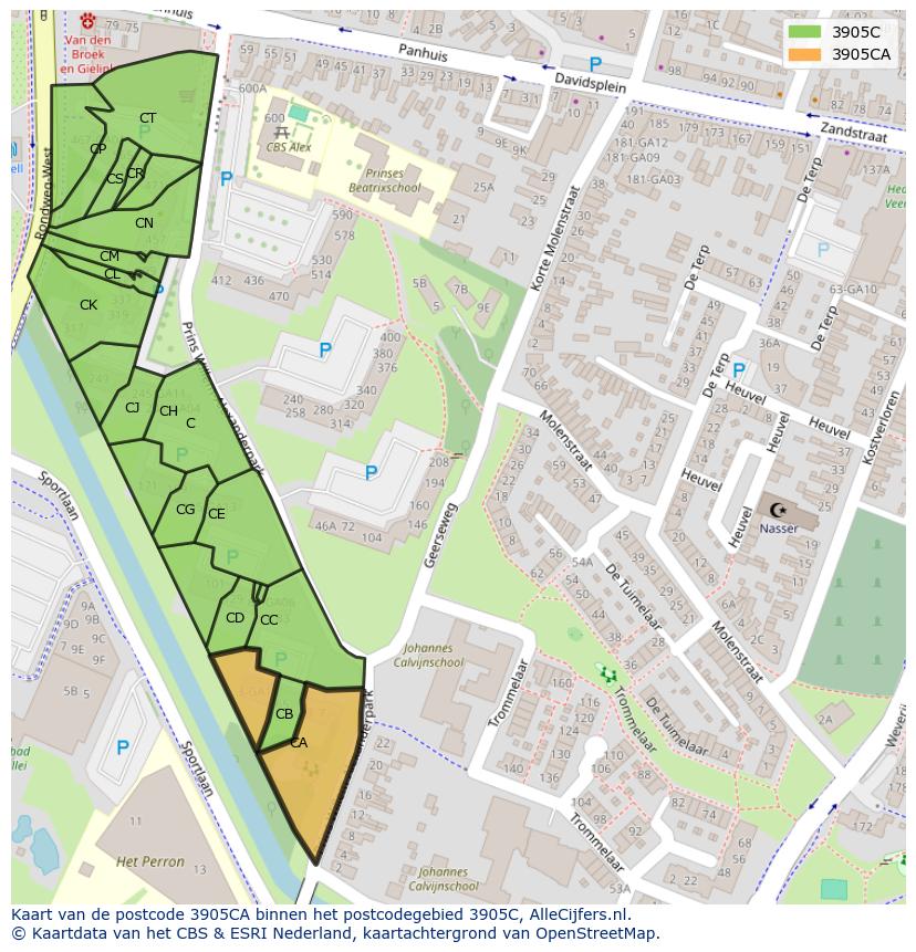 Afbeelding van het postcodegebied 3905 CA op de kaart.