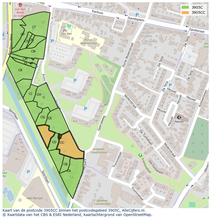 Afbeelding van het postcodegebied 3905 CC op de kaart.
