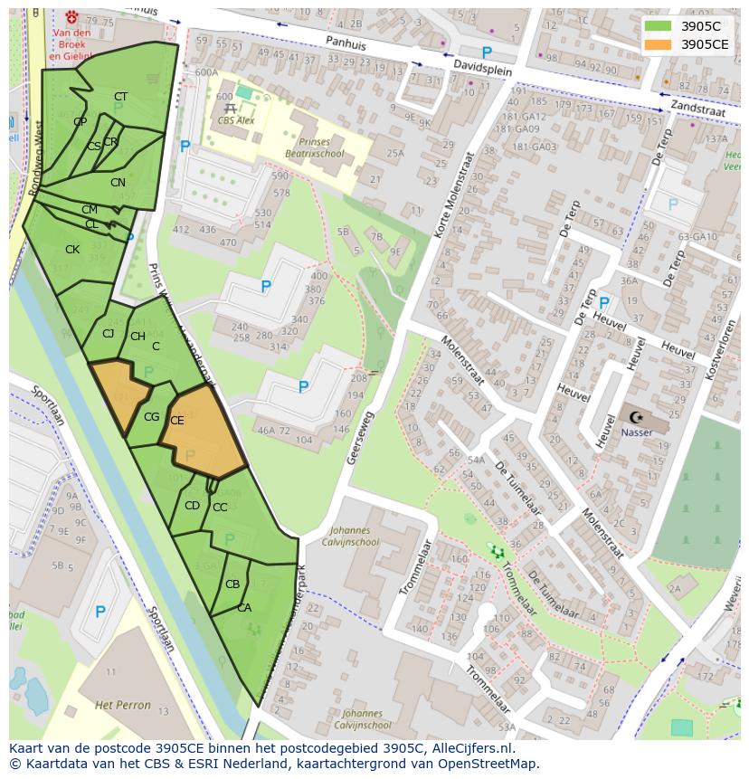 Afbeelding van het postcodegebied 3905 CE op de kaart.