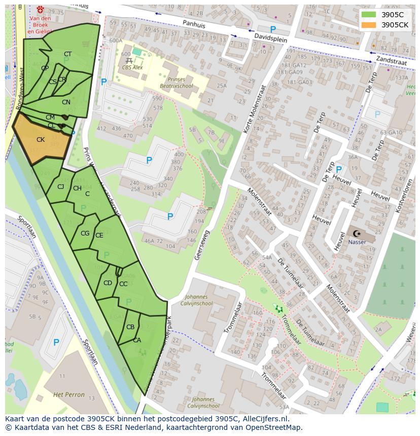 Afbeelding van het postcodegebied 3905 CK op de kaart.