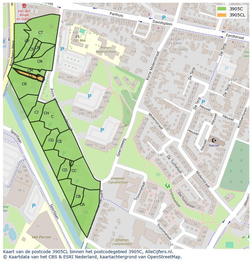 Afbeelding van het postcodegebied 3905 CL op de kaart.