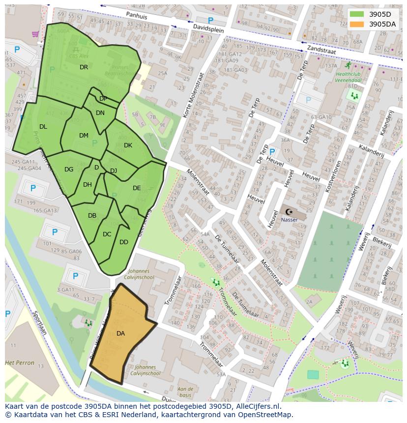 Afbeelding van het postcodegebied 3905 DA op de kaart.